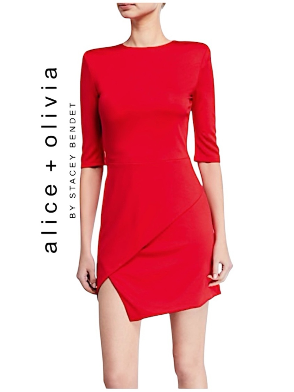 Alice + Olivia Bold Red Nova Asymmetrical Mini Dress Short Sleeve Exposed Zip 2